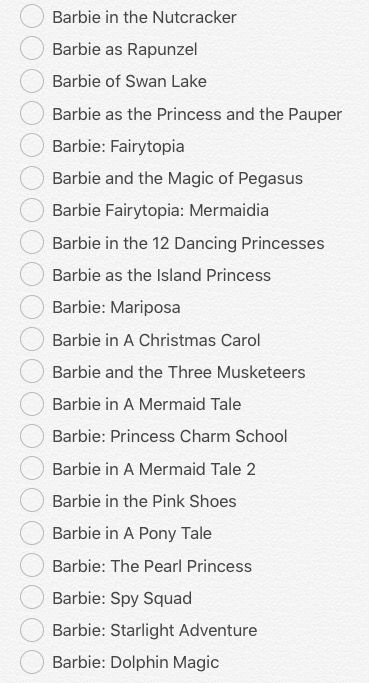 List of the best Barbie movies I'd show my niece! Things To Do With Your Niece, Barbie Movies To Watch, List Of Barbie Movies, Barbie Watch List, Barbie Marathon List, Barbie Movies Checklist, Barbie Movie Checklist, All Barbie Movies List, Best Barbie Movies