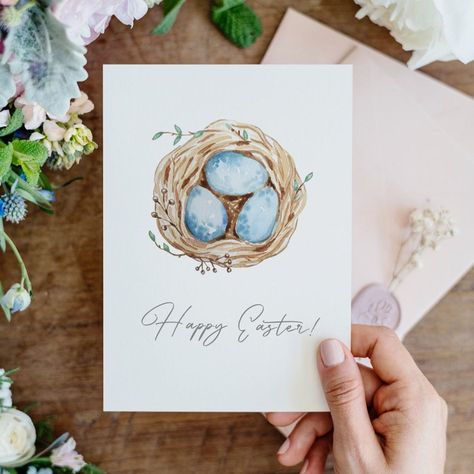 Hand Painted Easter Cards, Easter Watercolour Card, Easter Card Watercolor, Easter Cards Handmade Watercolor, Easter Watercolor Paintings Easy, Watercolour Easter Cards, Easter Watercolors, Easter Watercolor Cards, Watercolor Easter Cards