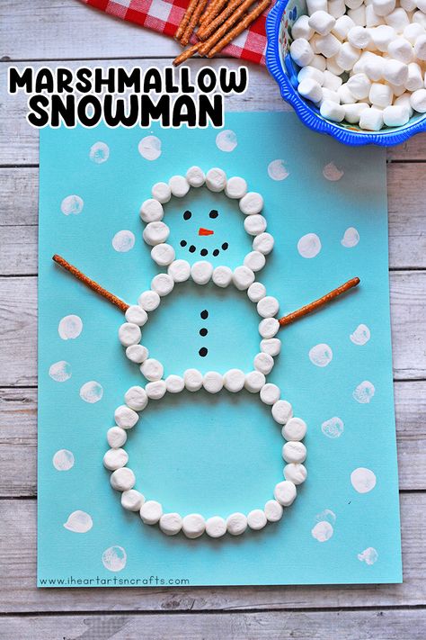 Winter Crafts Preschool, Marshmallow Snowman, January Crafts, Snowman Craft, December Crafts, K Crafts, Christmas Crafts For Toddlers, Preschool Christmas Crafts, Toddler Arts And Crafts