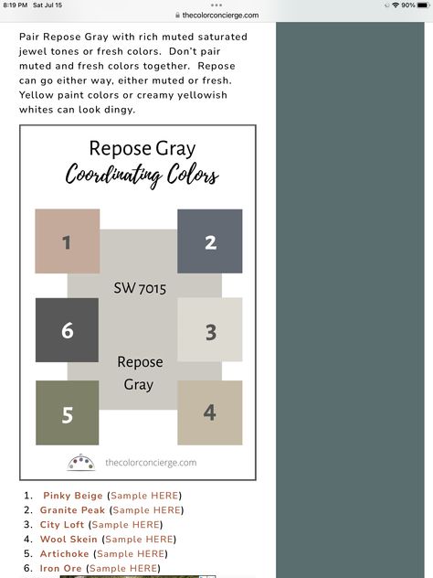 Whole House Color Palette Iron Ore, Whole House Color Palette, House Color Palette, Wool Skein, Yellow Paint Colors, Repose Gray, House Color Palettes, Iron Ore, House Color