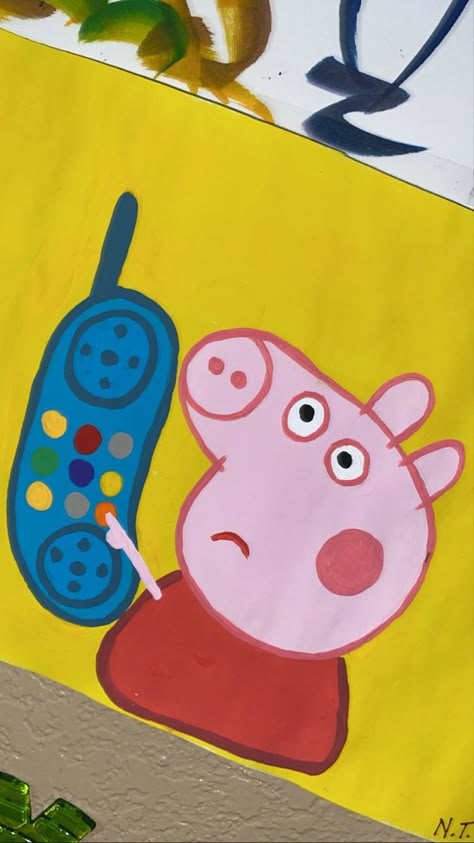 Paintings Easy Beginner, Peppa Pig Painting Canvases, Funny Things To Paint, Cartoon Characters Paintings, Cartoon Paintings Easy, Peppa Pig Painting, Funny Painting Idea, Canvas Art Painting Abstract, Fun Chalk Art