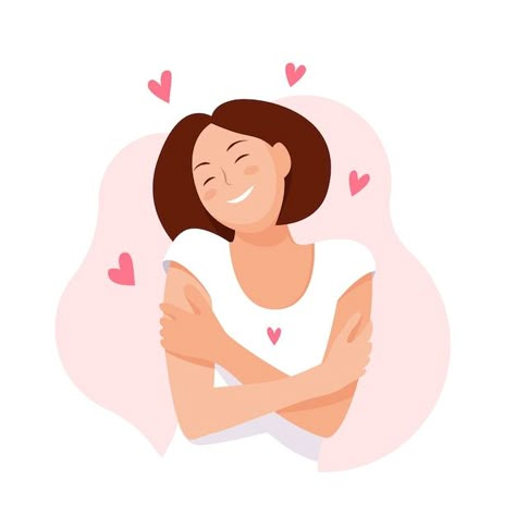 Woman hugging herself with hearts. love ... | Premium Vector #Freepik #vector #love-myself #love-yourself #self-hug #self-love Being Single Is The Best, Flat Vector People, Feeling Secure, Delete Instagram, Vector People, Forest Illustration, Natural Care, Love Myself, Flat Vector