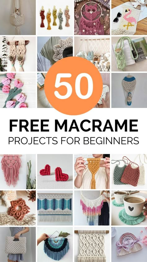 50 Macrame Tutorials and Patterns for Beginners Macrame Wall Hangings Easy, Beginners Macrame Wall Hangings, Macrame Wall Art Patterns Free, Small Macrame Patterns Free, Macrame With Rings Diy, Small Macrame Projects Ideas, Macrame Rv Decor, Macrame Free Tutorials, First Macrame Project