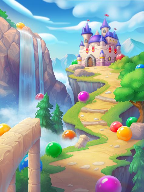 ArtStation - Bubble shooter games, YuG Yulia Gasporevich Game Art Background, Batman Book, Game Background Art, Shooter Games, Balloon Games, Castle Drawing, Boho Art Drawings, Bubble Shooter, Casual Art