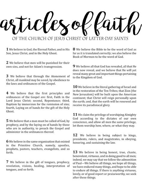 mimiberry creations: FREE Articles of Faith Large Printable Articles Of Faith Printable, Kjv Quotes, Word Of Wisdom Lds, Lds Priesthood, 13 Articles Of Faith, Scripture Mastery, Activity Days Ideas, Family Proclamation, Proclamation To The World