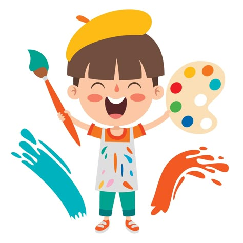 Children Illustration Art, Paint Icon, Kids Vector, Kids Clipart, Color Vector, Art Party, Preschool Art, Child Day, Art Classroom