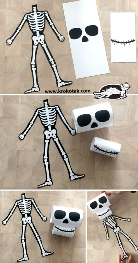 krokotak | PAPER SKELETON Skeleton Crafts For Kids, Skeleton For Kids, Skeleton Project, Skeleton Crafts, Paper Skeleton, Skeleton Craft, Halloween Paper Crafts, Fun Projects For Kids, Halloween Arts And Crafts