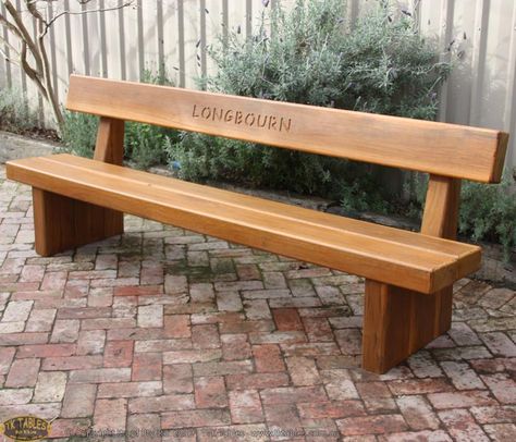 Memorial Wooden Bench Seat | Outdoor Timber Furniture | TK Tables Wooden Seats Outdoor, Outdoor Beach Furniture, Outdoor Bench Decor, Memorial Bench Ideas, Wooden Bench With Back, Wooden Benches Outdoor, Wooden Bench Design, Bench Design Outdoor, Garden Bench Design