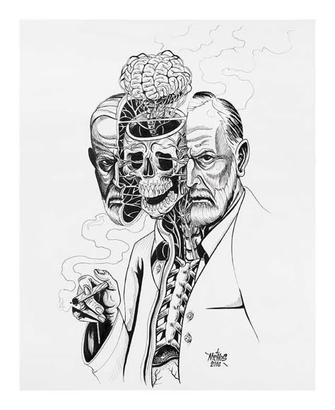 Nychos - Dissection of Sigmund Freud - Imgur Psychoanalysis Art, Art Psychology, Zestaw Ikon, Sigmund Freud, Arte Inspo, Anatomy Art, Street Artists, Psych, Art Paint