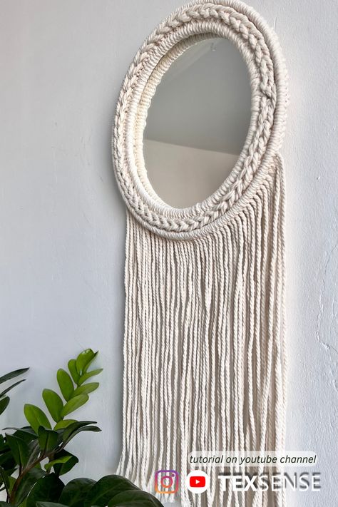 Macrame Mirror Tutorial, Ikea Home Decor Ideas, Diy Macrame Mirror, Small Mirror Wall Decor, Wall Boho Decor, Macrame Mirror Wall Hanging, Ikea Home Decor, Mirror Tutorial, Macrame Arch