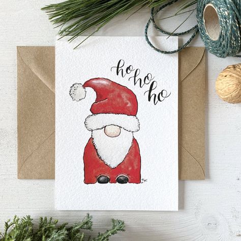 Xmas Card Ideas, Santa Card, Watercolor Postcard, Happy Painting, Christmas Doodles, Christmas Card Art, Homemade Christmas Cards, Watercolor Christmas Cards, Christmas Card Crafts