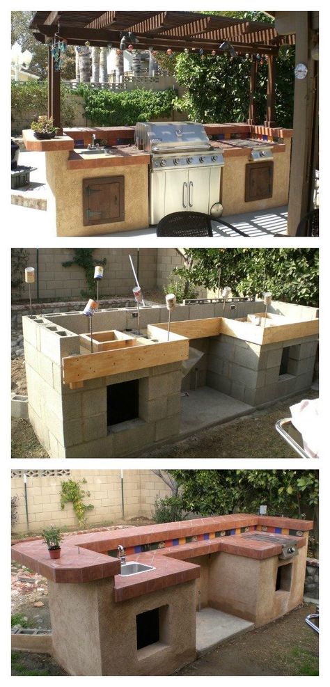 DIY Concrete Cinder Blocks Outdoor Barbecue Kitchen Build An Outdoor Kitchen, Outdoor Kitchen Cabinets, Outside Kitchen, Outdoor Kitchen Decor, Outdoor Kitchen Bars, Outdoor Kitchen Plans, Build Outdoor Kitchen, Outdoor Kitchen Ideas, Backyard Kitchen