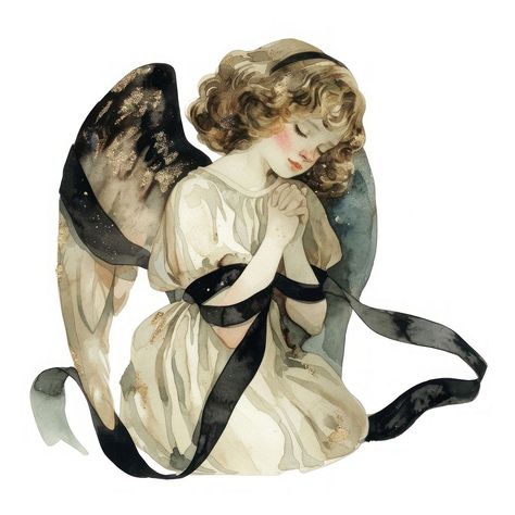 Praying angel watercolor illustration | free image by rawpixel.com / Boom Cute Png Aesthetic, Angel Watercolor, Adult Aesthetic, Coquette Art, Tattoo Sheets, Black Coquette, Aesthetic Angel, Angel Illustration, Watercolor Angel