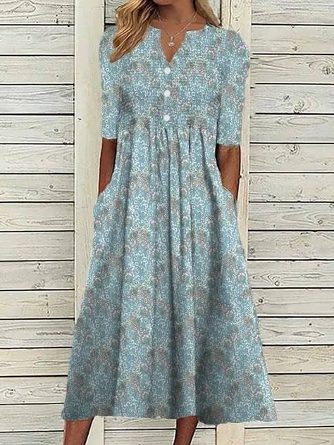 2023 Trend Outfits Casual Floral Dress, Marine Uniform, Floral Dress Casual, Floral Dresses Short, V Neck Midi Dress, Pleated Midi Dress, Button Down Dress, Loose Dress, Types Of Dresses