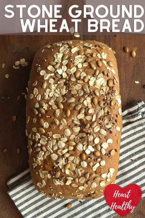 old fashioned style, homemade seeded wheat bread on a cutting board Stone Ground Whole Wheat Flour Recipes, Stone Ground Flour Bread Recipe, Easy Wheat Bread Recipe, Whole Wheat Bread Recipe Healthy, Whole Grain Bread Recipe, Whole Wheat Banana Bread Recipe, Bread Machine Wheat Bread Recipe, Wheat Banana Bread Recipe, Homemade Whole Wheat Bread