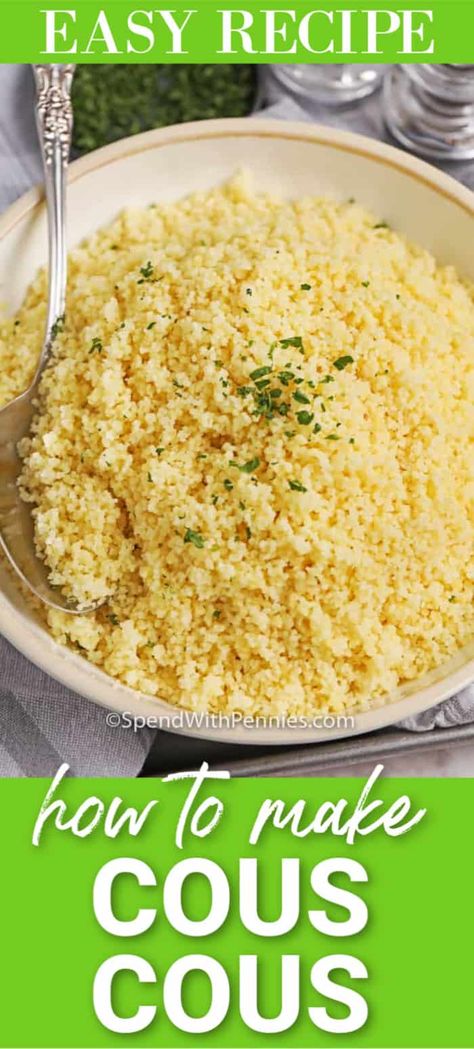 Couscous is a delicious side dish! It can be boiled, baked or prepared in many ways, and is a delicious alternative to pasta. We love using water or broth to cook it, and it only takes 5 minutes! #spendwithpennies #couscous #sidedish #howto Cook Couscous, Making Couscous, Pasta Simple, Hot Recipes, Plain Rice, Meatless Monday Recipes, Couscous Recipes, Spend With Pennies, How To Cook Asparagus