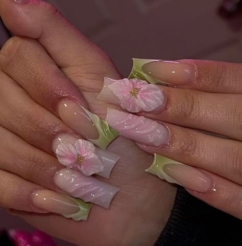 Latina Nails, Acrylic Nails Nude, Garden Nails, 3d Flower Nails, Diy Acrylic Nails, Acrylic Design, Girly Acrylic Nails, Classy Acrylic Nails, Jhene Aiko