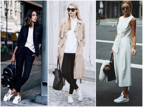 How to Wear Sneakers to Work and Look Professional Sporty Work Outfit, Athleisure Outfits For Work, Athleisure Office, Sneakers To Work, Athleisure Work, Sneakers Outfit Work, Athleisure Outfits Summer, White Sneakers Outfit, How To Wear Sneakers