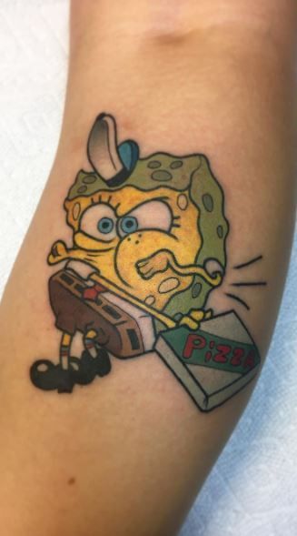 Tattoos Spongebob, Tatuaje Studio Ghibli, Spongebob Tattoo, 90s Tattoos, Tattoos For Women Half Sleeve, Theme Tattoo, Cute Little Tattoos, Tattoo Style Drawings, Cartoon Tattoos