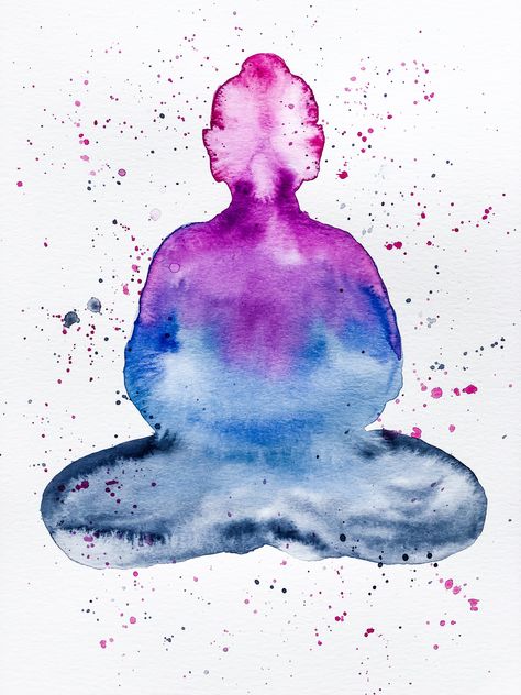 Pink to Blue Watercolor Buddha painting by Mica Zeitz Spiritual Art Watercolour, Spiritual Watercolor Paintings, Watercolor Therapy, Chakra Watercolor, Spiritual Watercolor, Zen Watercolor, Watercolor Buddha, Quotes To Paint, Watercolor And Pen Art