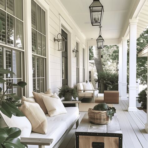 Southern Charm Cream Front Porch Design Inspiration Southern Home Front Porch, Southern Wrap Around Porch, Southern Living Front Porch, Southern Front Porches, Southern Front Porch, Traditional Southern Home, Southern Charm Decor, Modern Southern Home, Evergreen House