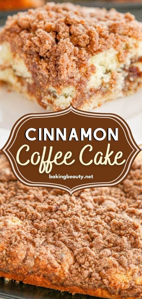 Start up your day with this easy cinnamon coffee cake recipe as part of your breakfast! It has a moist vanilla cake, a rich cinnamon swirl, and an irresistible crumb topping. What's not to love? Dirt Pie, Cinnamon Crumb Cake, Crumb Coffee Cakes, Coffee Cake Recipes Easy, Cinnamon Coffee Cake, Coffee Cake Recipe, Cinnamon Coffee, Cinnamon Recipes, Gateaux Cake