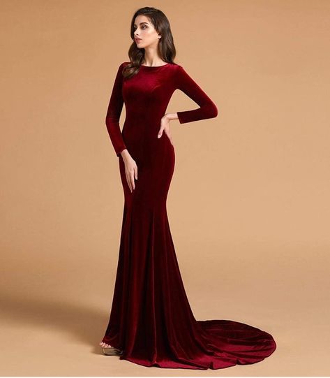 Before you place the order, Please See our Size Chart on the left. Velvet Dress Long Classy, Velvet Party Dress Classy, Classy Prom Dresses Long, Chiffon Dress Long Casual, Velvet Top Designs, Dresses Pics, Velvet Mermaid Dress, Velvet Holiday Dress, Burgundy Formal Dress