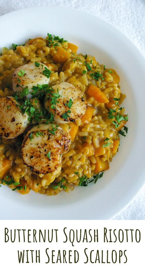 Scallop Risotto Recipes, Butternut Risotto, Lobster Risotto, Creamy Butternut Squash, Butternut Squash Puree, Seafood Risotto, Squash Risotto, Butternut Squash Risotto, Risotto Rice