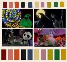 Tim Burton Color Scheme, Nightmare Before Christmas Pallet, Tim Burton Colour Palette, Tim Burton Moodboard, Nightmare Before Christmas Color Palette, Tim Burton Color Palette, Movie Color Palette Colour Schemes, Beetlejuice Color Palette, Movies Color Palette