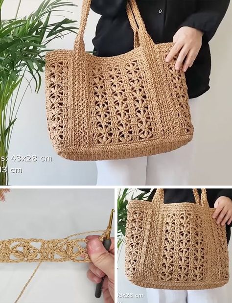 Crochet Easy Bag, Bag Crochet Pattern Free, Tote Bag Video, Crocheted Handbags, Bag Crochet Tutorial, Lunch Bags Pattern, Tote Bag Crochet Pattern, Easy Tote Bag, Practical Crochet