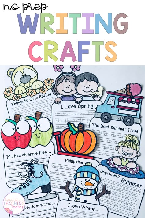 Check out these no prep writing crafts. This blog post talks about these fun and engaging writing prompts, which are ideal for Kindergarten, 1st grade and 2nd grade students. These craftivities are great for writing lessons, writing centers, or writer's workshop. They are seasonal and fun for kinder, first grade and second grade (spring, summer, fall, and winter). There are digital options too. Each craftivity is perfect for bulletin boards, as well as arts and crafts and literacy lessons too! Activities For Second Graders Fun, Writing Ideas 1st Grade, September Craftivity First Grade, Fall Writing Craft 2nd Grade, Grade 1 Language Arts, Language Arts 1st Grade, Fall Craftivity First Grade, Fun Writing Activities For 1st Grade, Fall Crafts For Second Grade