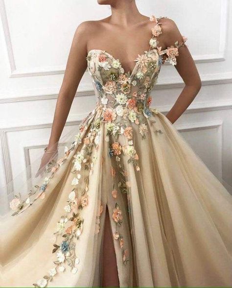 Easter Dress Toddler, Flower Prom Dress, Split Prom Dresses, One Shoulder Prom Dress, Floral Prom Dresses, Dresses By Color, 파티 드레스, Tulle Evening Dress, Prom Dress Ideas