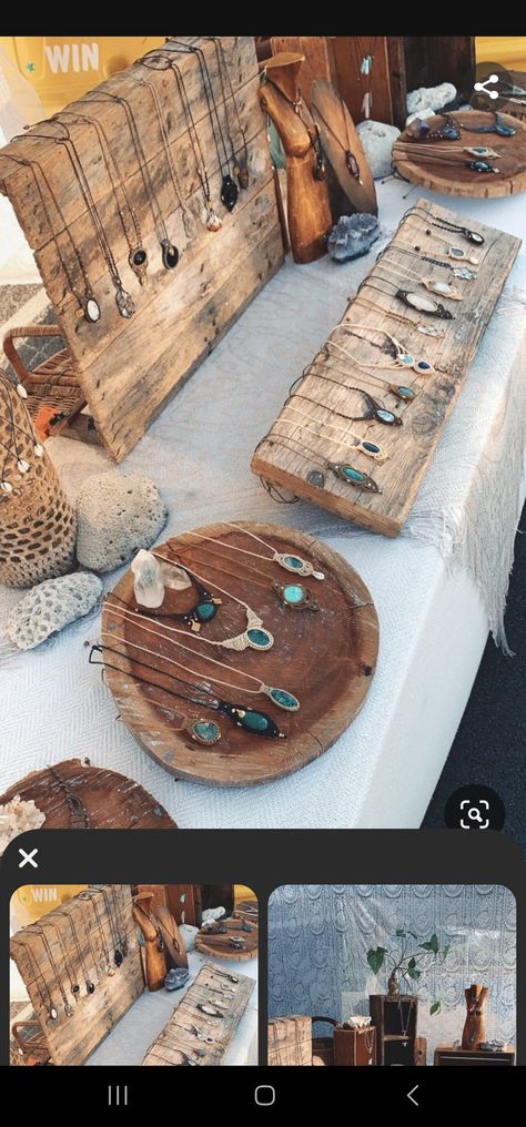 Jewellery Display For Markets, Rustic Stall Display, Boho Earring Market Display, Rustic Jewelry Displays, Fall Jewelry Display Ideas, Jewelry Wood Display, 10x10 Jewelry Booth Display Ideas, Displaying Jewelry For Sale Booth Ideas, Diy Jewelry Displays For Craft Shows Booth Ideas