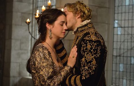 CafeMom.com : 'Reign' : 16 Erotic Period Drama Series & Movies to Watch After 'Bridgerton' -- Reign is an an intense period drama series about Mary, Queen of Scots. It follows the Queen as she comes into her new role in the monarchy and explores her sexual curiosities within the French court. You know, in addition to figuring out the whole medieval politics things. Francis And Mary, Reign Mary And Francis, Mary And Francis, Period Drama Series, Reign Tv Show, Marie Stuart, Reign Mary, Toby Regbo, Reign Fashion