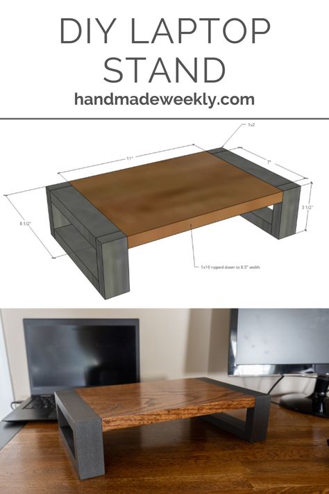 Diy Wood Computer Monitor Stand, Diy Wood Laptop Stand, Laptop Stand For Desk Diy, Wooden Computer Stand, Computer Riser Diy, Monitor Stand Ideas, Diy Laptop Table, Diy Monitor Stand, Wooden Stair Gate