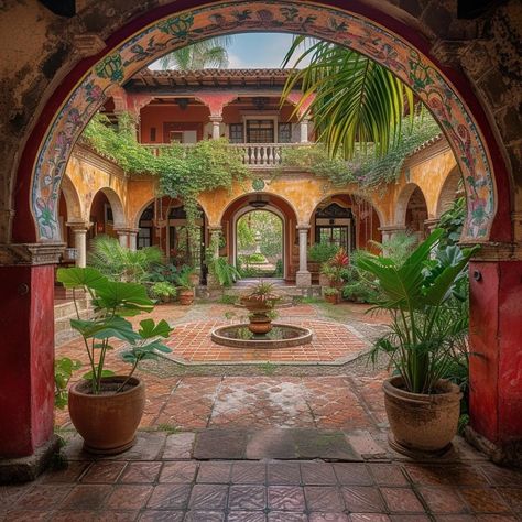 Mexican hacienda Mexican Style Backyard, Spanish Style Backyard, Hacienda Style Homes Mexican, Mexican Courtyard, Hacienda Homes, Mexican Hacienda, Hacienda Style Homes, Latest Kitchen Designs, Mexico House