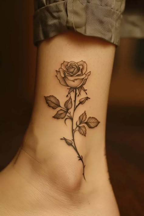 Beautiful Rose Tattoo Ideas for Every Style Thigh Roses Tattoo, Roses Tatoos Ideas, Pretty Rose Tattoos For Women, Rose Forearm Tattoos For Women, Irish Rose Tattoo, Poppy And Rose Tattoo, Rose Wrap Around Tattoo, Rose Tattoo With Stem, Yellow Roses Tattoo