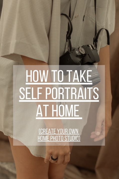 No studio, no problem! In this week’s article, I talk about how to take self portraits at home, without expensive gear, fancy backdrops and studio lighting. I share how your home can serve as a DIY studio space. In addition, I will talk about different camera options for home photography and finally give you some creative ideas for self portrait photography at home. Tap image to read! #selfportrait #photoideas #photographyideas #photostudio #photographytips #photography At Home Photo Shoot By Yourself, Photography For Instagram Ideas, Setting Up A Photo Studio At Home, Basic Photoshoot Ideas At Home, Self Portrait For Photographer, Diy Portrait Backdrop, How To Take Professional Photos At Home, How To Self Portrait Photography, Tips For Portrait Photography