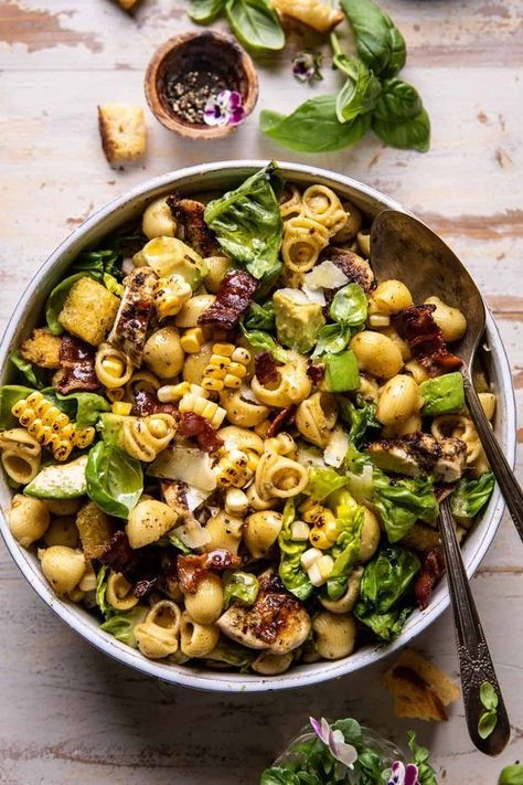 223 reviews · 45 minutes �· Serves 8Pesto Chicken, Corn, and Avocado Bacon Pasta Salad | halfbakedharvest.com by Half Baked Harvest Corn Pesto Pasta, Charcuterie Pasta Salad, Half Baked Harvest Pesto, Pasta Salad Half Baked Harvest, Quick Easy Summer Meals, Pesto Chicken Pasta Salad, Protein Pasta Salad, Veggies Dinner, Spring Dinners