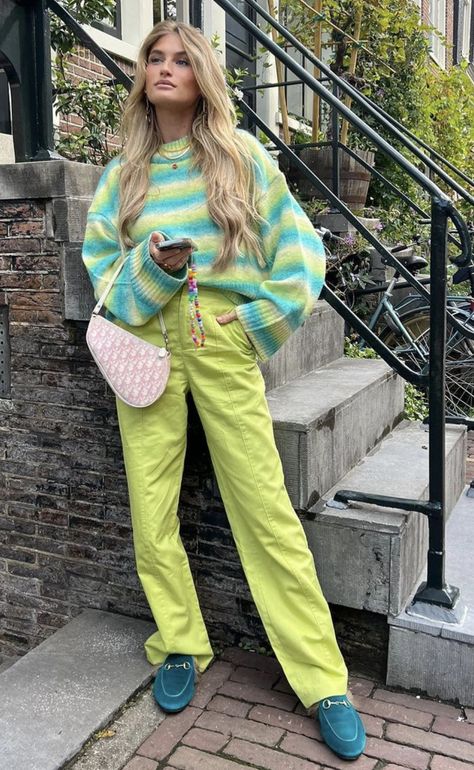 Colourful Pastel Outfits, Vibrant Outfits Aesthetic, Everyday Outfits Colorful, Colorful Outfit Women, Colourful Clothing Aesthetic, Bold Colour Outfit, Dopamine Outfits Aesthetic, Maximalist Photography, Dopamine Fashion Aesthetic