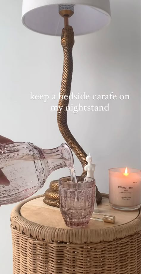 I Am Magnetic, Aesthetic Nightstand, Girl Bedside Table, Jane Austen Aesthetic, Austen Aesthetic, Bedside Water Carafe, Bedside Carafe, Carafe Set, Storing Water