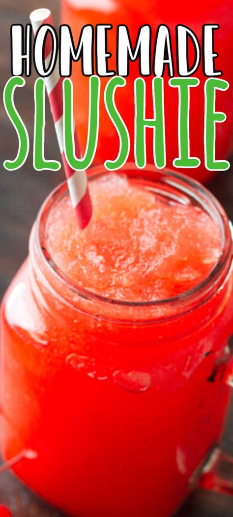 7-Eleven Slurpee Copy Cat recipe. Skip having to go to 7-11! You can make this copy cat right at home whenever you want it! Cherry Slushie Recipe, How To Make Slushies, Homemade Slushie, Cherry Slushie, Summer Drinks Kids, Homemade Slushies, Frozen Drink Recipes, Goodies Recipes, Icee Recipe