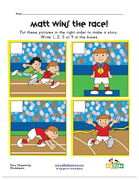 sequencing worksheet - running a race Sequencing Kindergarten, Picture Sequencing, Story Sequencing Pictures, Alphabet Monster, Sequence Of Events Worksheets, Story Sequencing Worksheets, Phonic Activities, Sequencing Activities Kindergarten, Jolly Phonics Activities