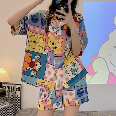 Female Sleepwear, Winnie The Pooh Cartoon, Dress Sleepwear, Winter Sleepwear, Maternity Trousers, Silk Pajamas Women, Disney Pajamas, Pajama Fashion, Pyjamas Womens