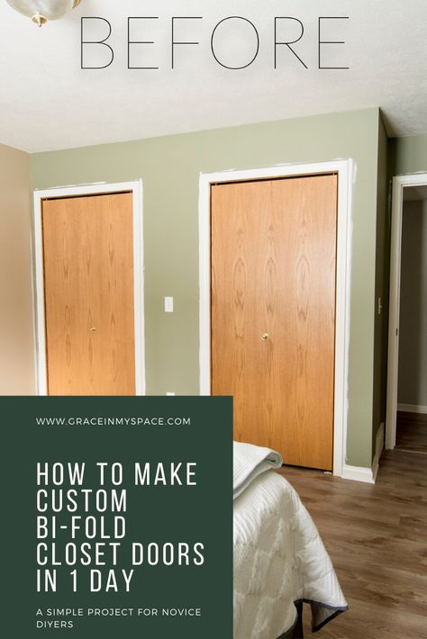 Do you have plain, flat panel bi-fold closet doors you want to update? Learn how to make custom bifold closet doors with this simple tutorial. #fromhousetohaven #bifoldclosetdoors #diyproject #DIYtutorial #DIYcustomclosetdoors Custom Bifold Closet Doors, Bifold Doors Makeover, Traditional Farmhouse Decor, Folding Closet Doors, Door Diy Projects, Beach House Flooring, Diy Custom Closet, Painted Kitchen Tables, Bedroom Closet Doors