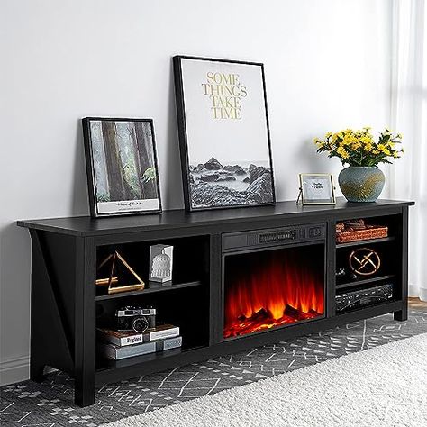 Tv Stand Decor Ideas, Fireplace Farmhouse, Room Tv Stand, Electric Fireplace Tv, Wood Entertainment Center, Diva Den, Tv Stand Decor, House Renovation Ideas, Electric Fireplace Tv Stand