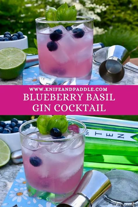 Blueberry Basil Cocktail, Basil Gin Cocktail, Blueberry Gin Cocktail, Gin Mixed Drinks, Pear Gin, Basil Drinks, Matcha Cocktail, Blueberry Cocktail, Blueberry Basil