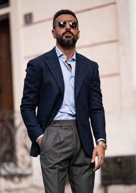 Mens Suit And Tie Combinations, Formal Blazer Outfits Men, Mens Blazer Outfit, Blue Blazer Outfit Men, Italian Men Style, Navy Blazer Outfits, Workwear Ideas, Office Old Money, Outfits For The Office