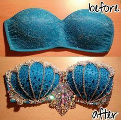 take before and after pic Ariel Bra, Bra Diy, Mermaid Bra, Mermaid Halloween, Diy Kostüm, Diy Vetement, Fashion Gowns, Mermaid Costume, Mermaid Birthday