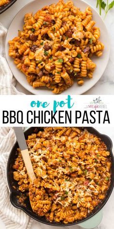 This One Pot BBQ Chicken Pasta is smoky and savory, with tender chicken breast, crispy bacon, and your favorite BBQ sauce -- an easy one pan dinner idea the family will love! #bbq #barbecue #chicken #chickenbreast #pasta #dinner Dinner Ideas One Pot, Easy One Pan Dinner, Bbq Chicken Pasta, Pasta One Pot, One Pan Meal, Chicken Breast Recipe, One Pan Dinner, Tender Chicken Breast, One Pot Meal